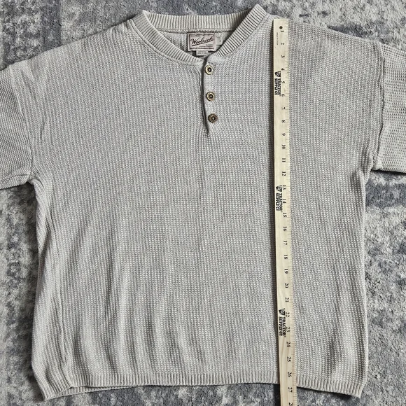 Vintage 90s Woolrich Hand Framed Button Henley Tan Sand Sweater Mens Large - Picture 11 of 13